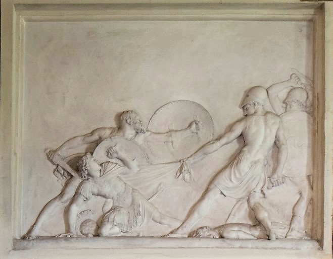 Kipsireliefi Sokrates Potidean taistelussa.