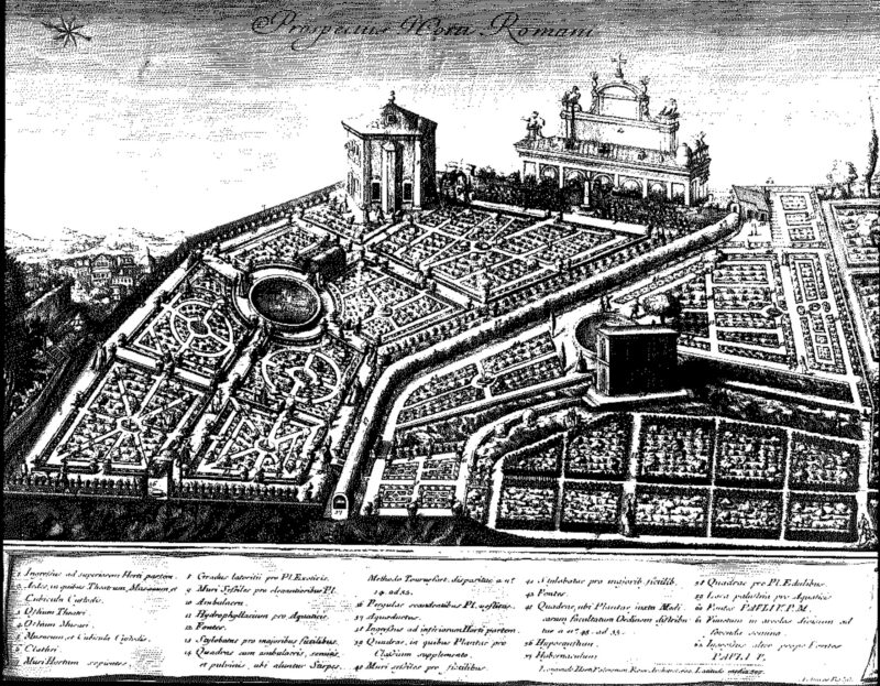 Mustavalkoinen kuva Acqua Paolan suihkulähteestä